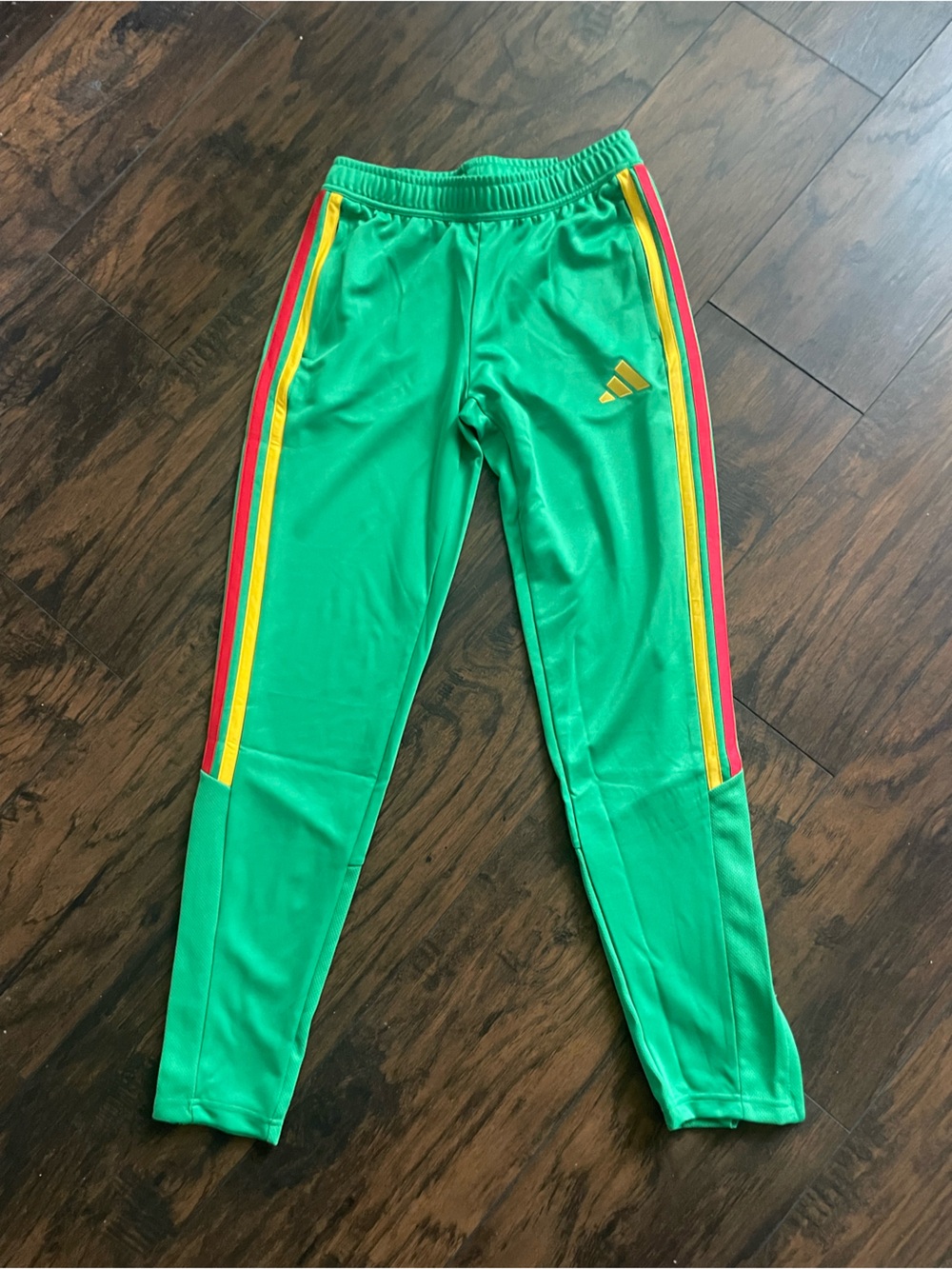 women Green Track Pants with Red & Yellow Stripes